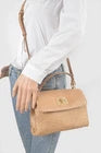Faux Straw Top Handle Flap Bag