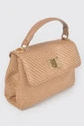 Faux Straw Top Handle Flap Bag