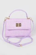 Faux Straw Top Handle Flap Bag